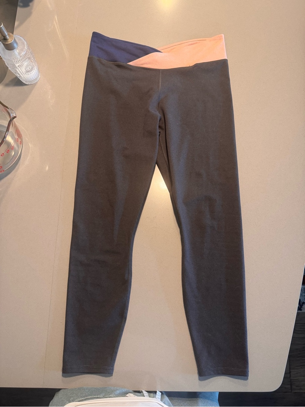 Colorblock Waistband Leggings - Grey, Pink & Navy
